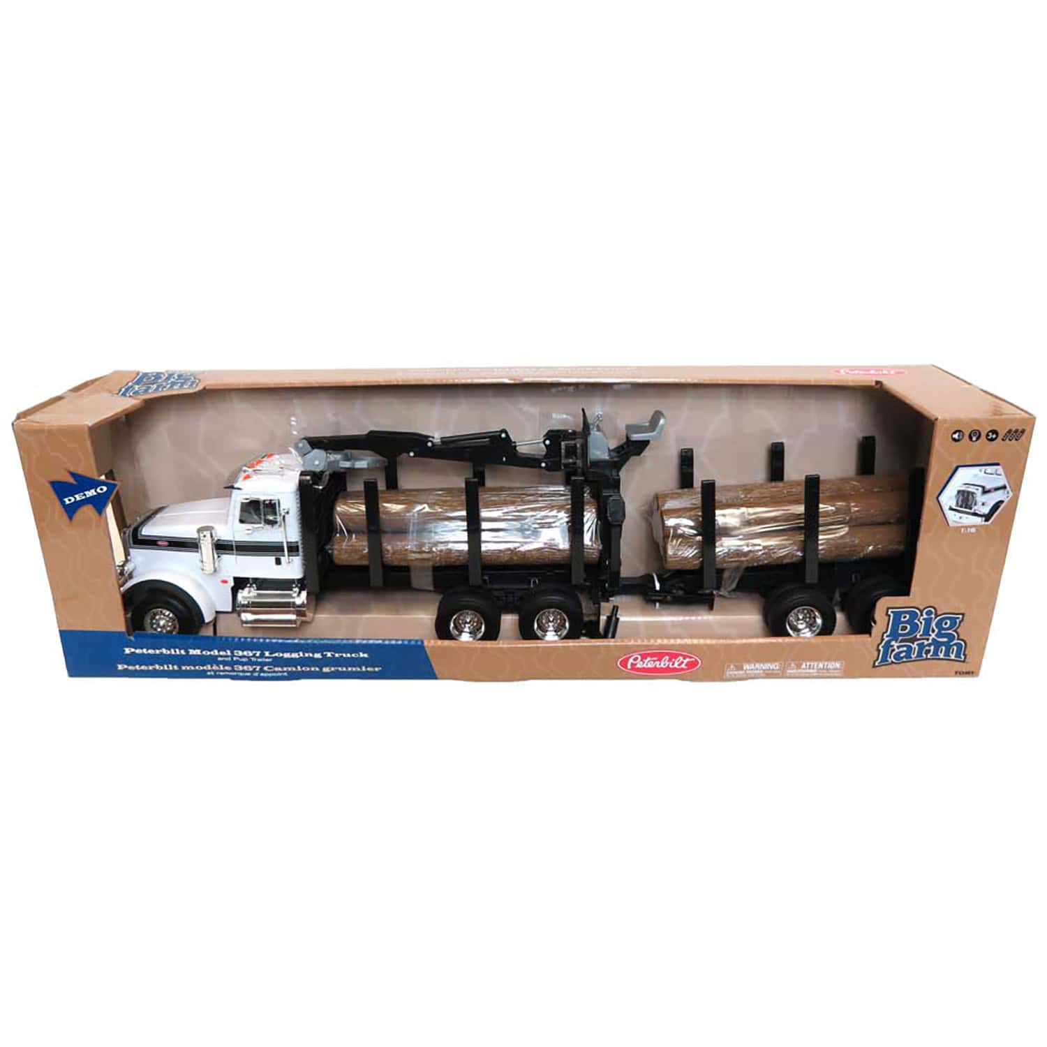 1/16 Big Farm Peterbilt Model 367 Log Truck with Pup Trailer and Logs - Image 3