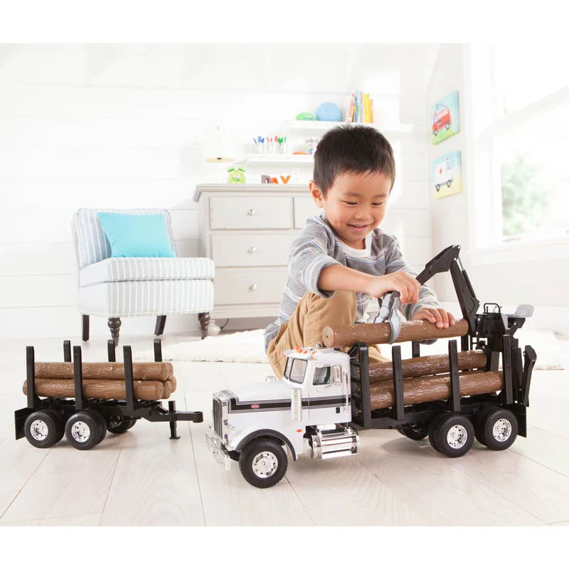 1/16 Big Farm Peterbilt Model 367 Log Truck with Pup Trailer and Logs - Image 5
