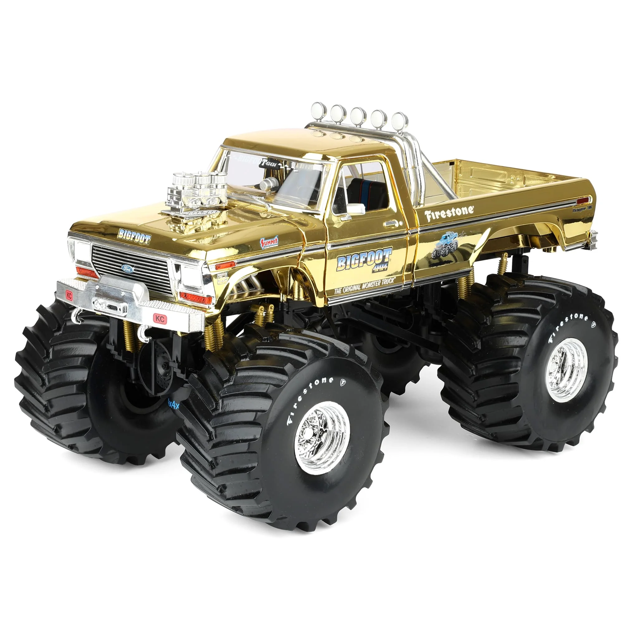 1/18 Gold Chrome Bigfoot #1 50th Anniversary 1979 Ford F-250 Monster Truck with Bob Chandler Figurine, Limited Edition - Image 3