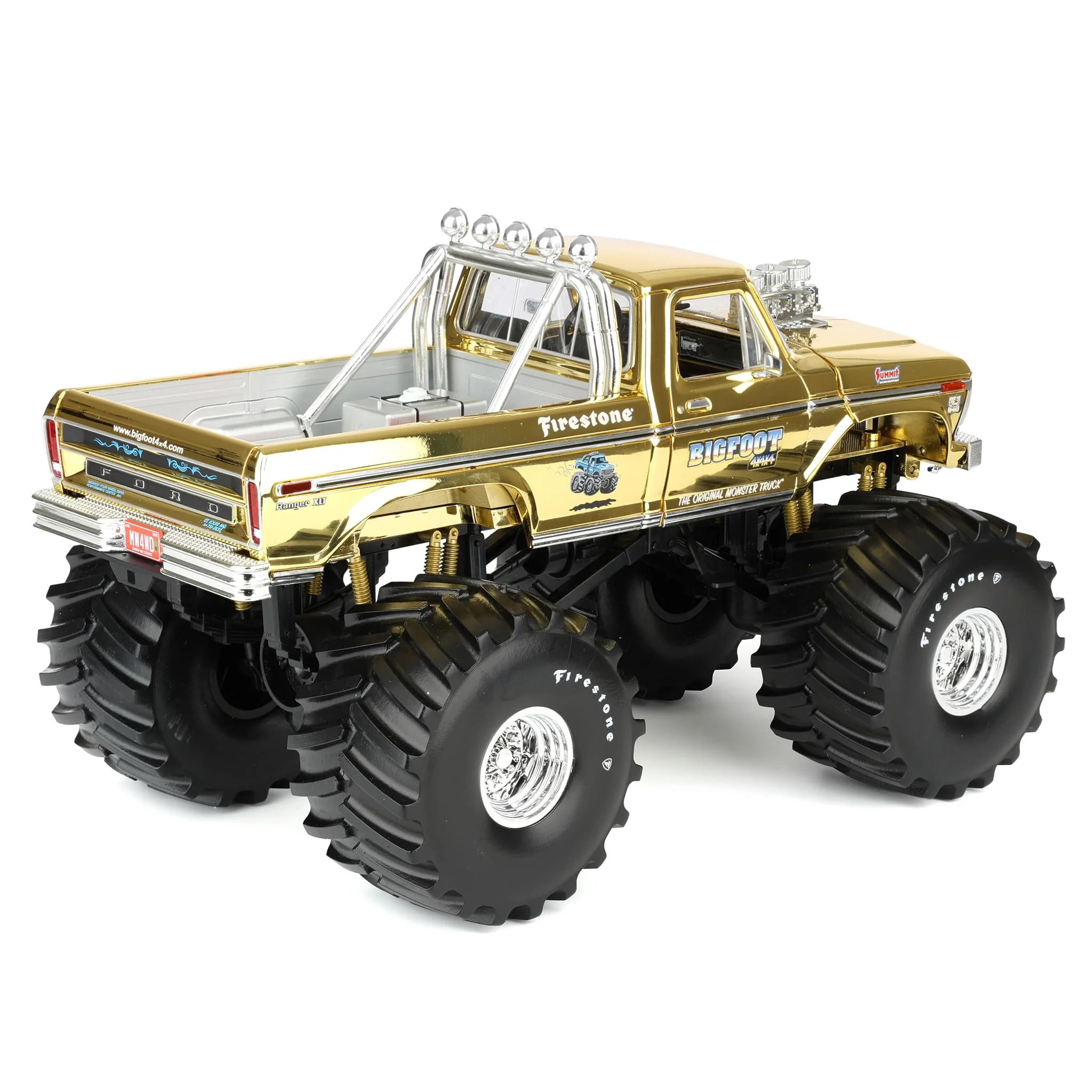 1/18 Gold Chrome Bigfoot #1 50th Anniversary 1979 Ford F-250 Monster Truck with Bob Chandler Figurine, Limited Edition - Image 4