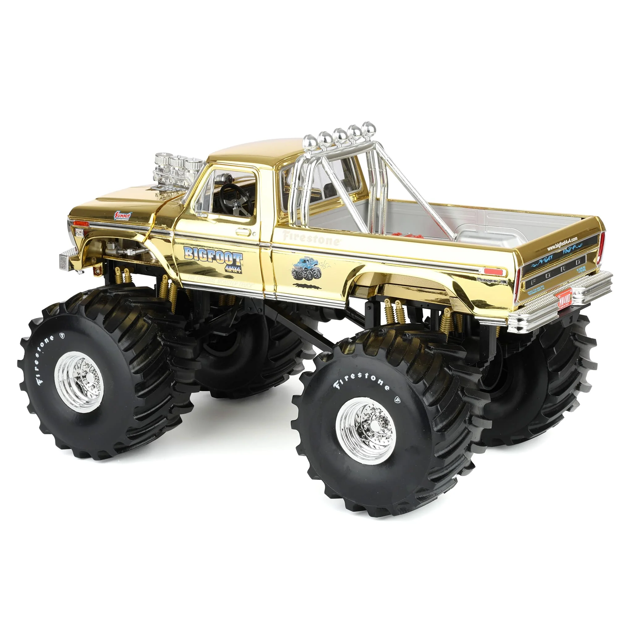 1/18 Gold Chrome Bigfoot #1 50th Anniversary 1979 Ford F-250 Monster Truck with Bob Chandler Figurine, Limited Edition - Image 5