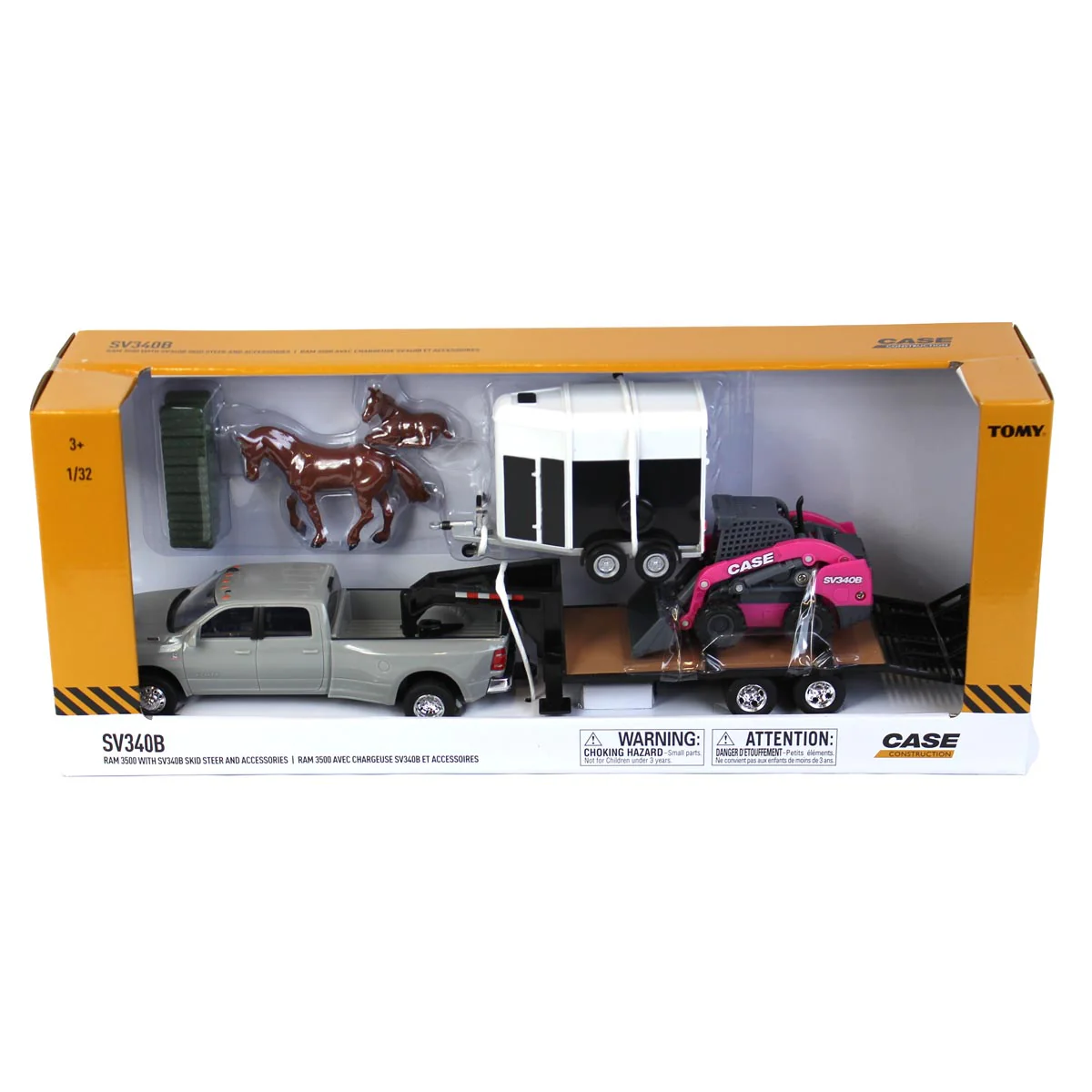1/32 RAM 3500 Pickup Truck with Gooseneck Trailer, Case SV340B Skid Steer, Horse Trailer & Accessories by ERTL - Image 4