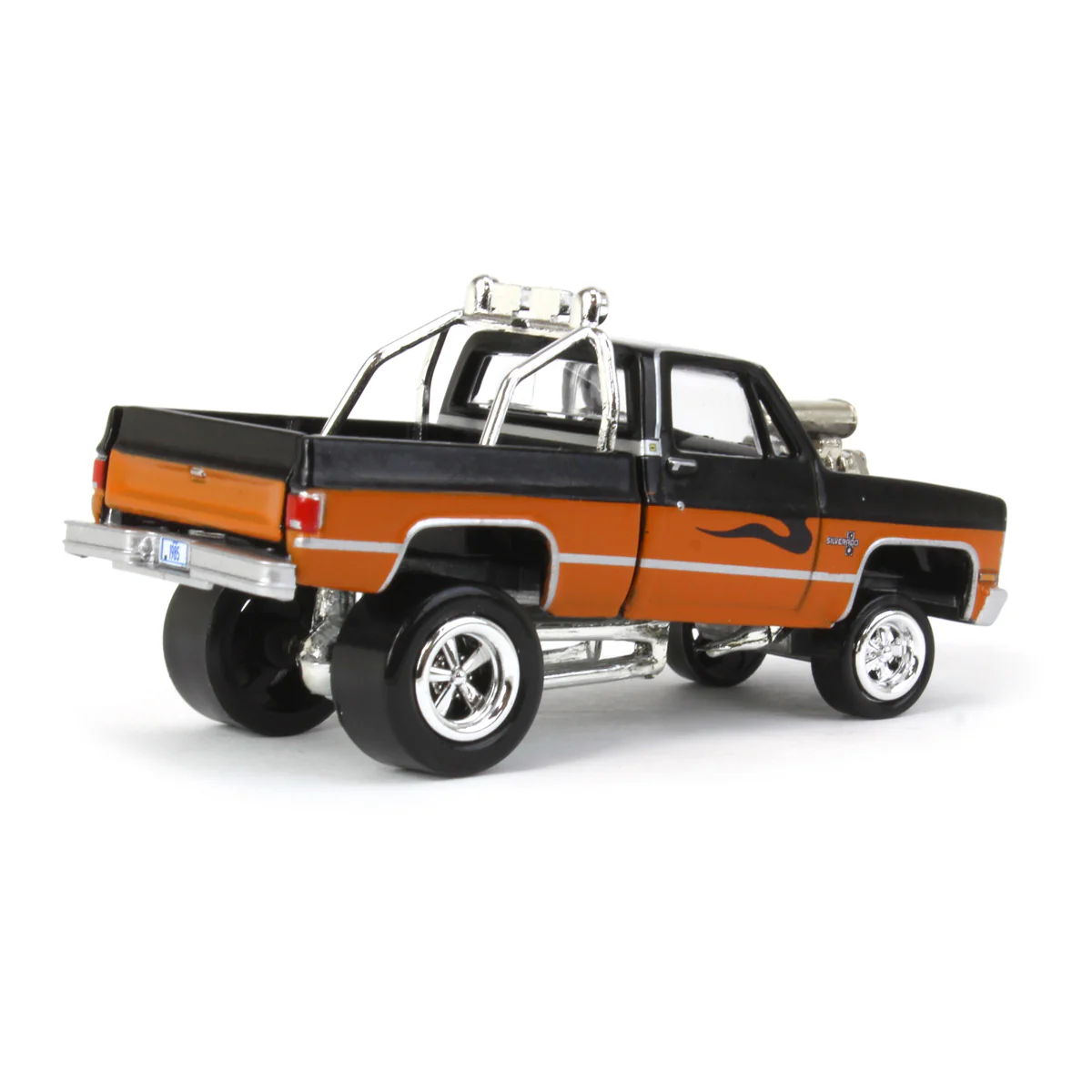 1/64 1985 Chevrolet Silverado, Black and Orange, Zingers, Johnny Lightning - Image 3