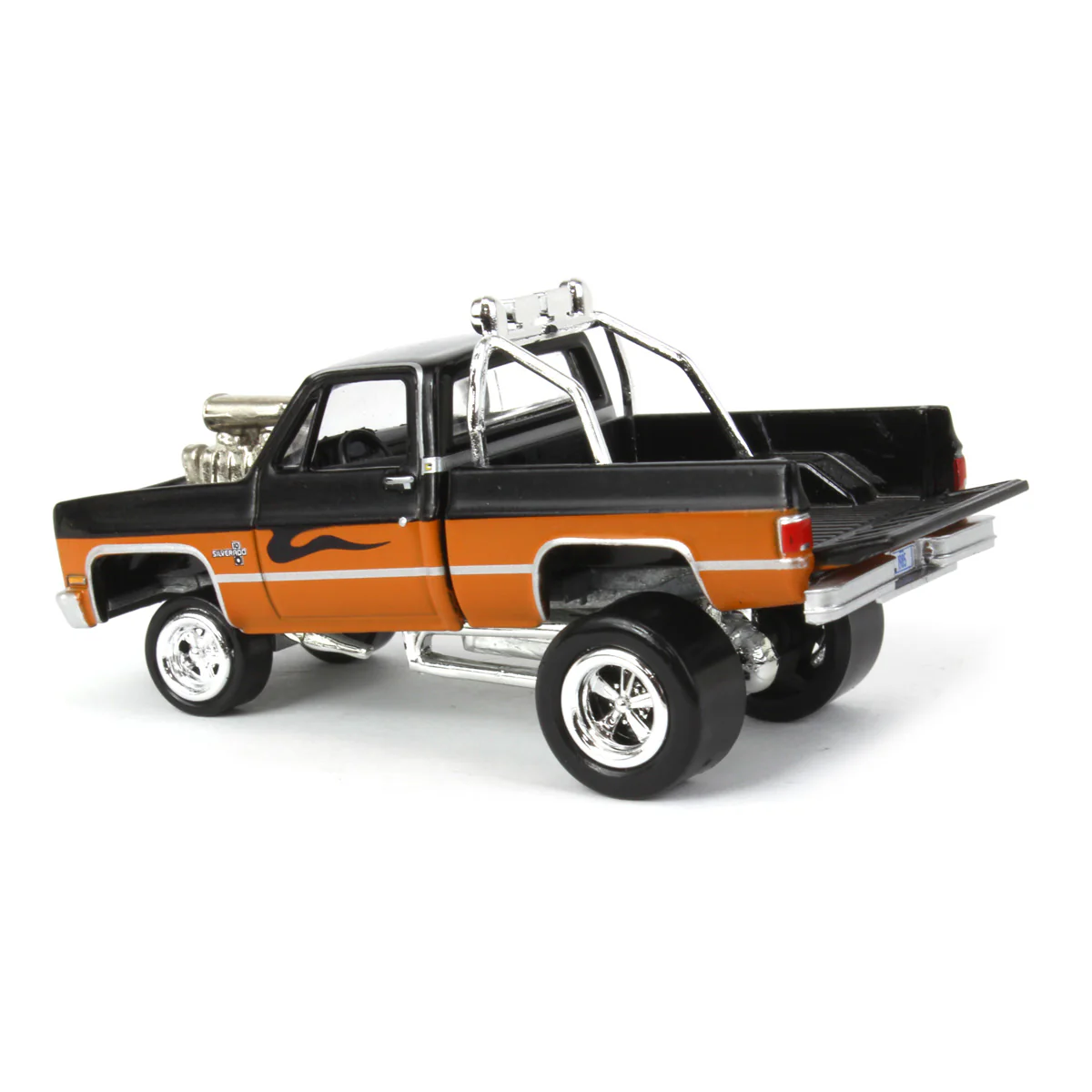 1/64 1985 Chevrolet Silverado, Black and Orange, Zingers, Johnny Lightning - Image 4