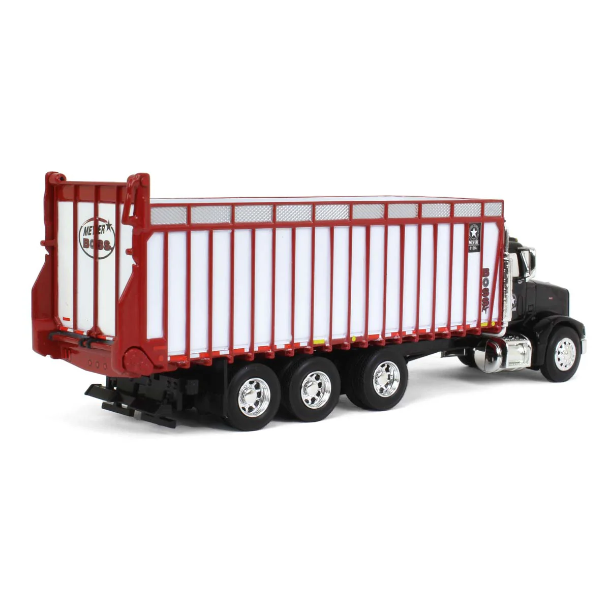 1/64 Peterbilt 385 Truck with Meyer 8126RT Boss Forage Box by SpecCast, Black, Red & White - Image 3