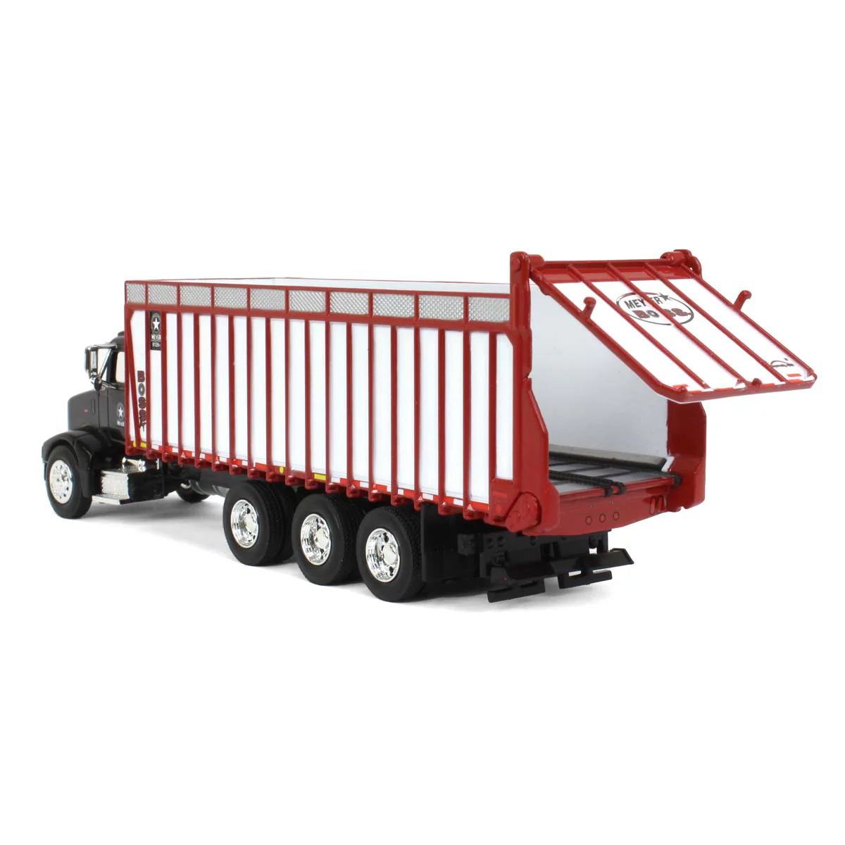 1/64 Peterbilt 385 Truck with Meyer 8126RT Boss Forage Box by SpecCast, Black, Red & White - Image 4