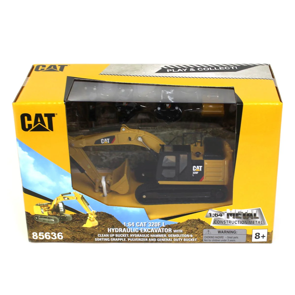 1/64 Caterpillar 320F L Hydraulic Excavator with 5 Work Tools, Diecast Masters Play & Collect - Image 9